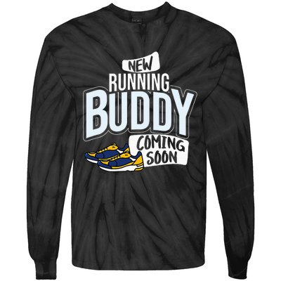 New Running Buddy Coming Soon Baby Pregnancy Announcement Tie-Dye Long Sleeve Shirt