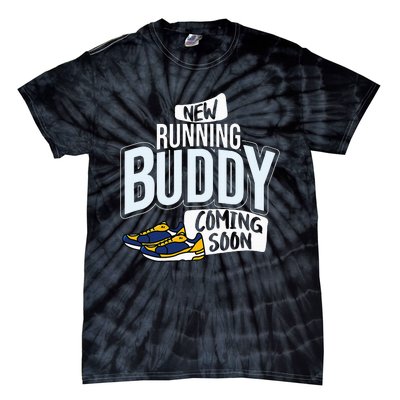 New Running Buddy Coming Soon Baby Pregnancy Announcement Tie-Dye T-Shirt