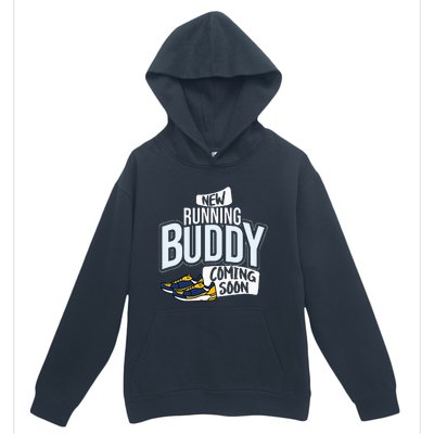 New Running Buddy Coming Soon Baby Pregnancy Announcement Urban Pullover Hoodie