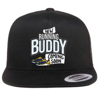 New Running Buddy Coming Soon Baby Flat Bill Trucker Hat