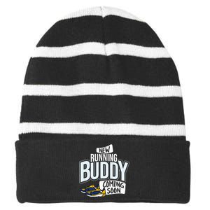 New Running Buddy Coming Soon Baby Striped Beanie with Solid Band