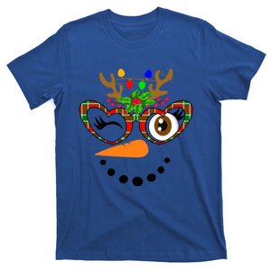 Naughty Reindeer Face Sunglasses Xmas Plaid Christmas Lights Gift T-Shirt