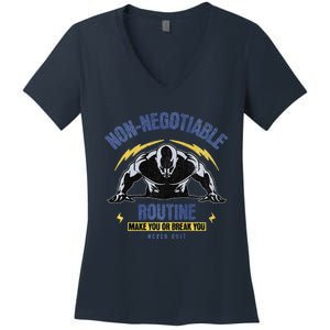 Nonnegotiable Routine Fitness Tees With Sayingsgym Tees Premium Women's V-Neck T-Shirt