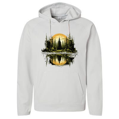 Nature Reflection Forest Trees Outdoor Wildlife Performance Fleece Hoodie