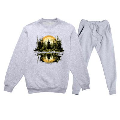 Nature Reflection Forest Trees Outdoor Wildlife Premium Crewneck Sweatsuit Set