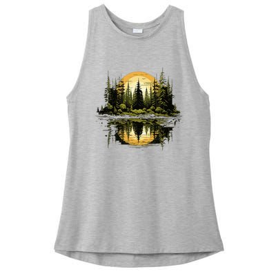 Nature Reflection Forest Trees Outdoor Wildlife Ladies PosiCharge Tri-Blend Wicking Tank