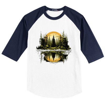 Nature Reflection Forest Trees Outdoor Wildlife Baseball Sleeve Shirt