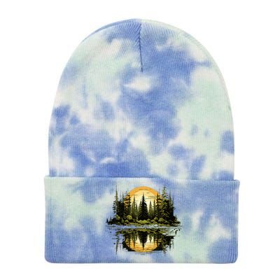 Nature Reflection Forest Trees Outdoor Wildlife Tie Dye 12in Knit Beanie