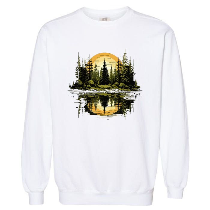 Nature Reflection Forest Trees Outdoor Wildlife Garment-Dyed Sweatshirt