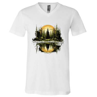 Nature Reflection Forest Trees Outdoor Wildlife V-Neck T-Shirt