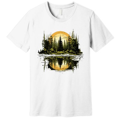 Nature Reflection Forest Trees Outdoor Wildlife Premium T-Shirt