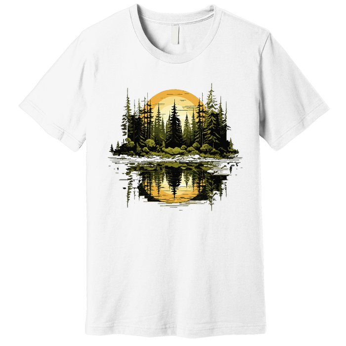 Nature Reflection Forest Trees Outdoor Wildlife Premium T-Shirt