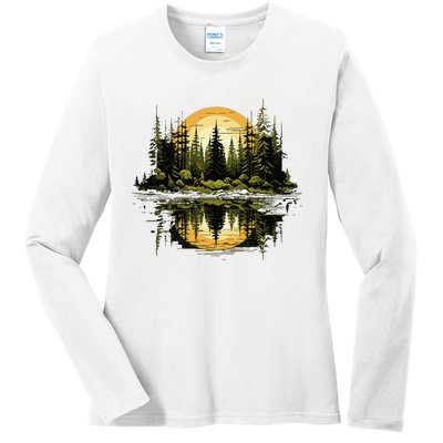 Nature Reflection Forest Trees Outdoor Wildlife Ladies Long Sleeve Shirt