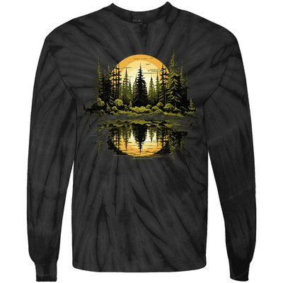 Nature Reflection Forest Trees Outdoor Wildlife Tie-Dye Long Sleeve Shirt