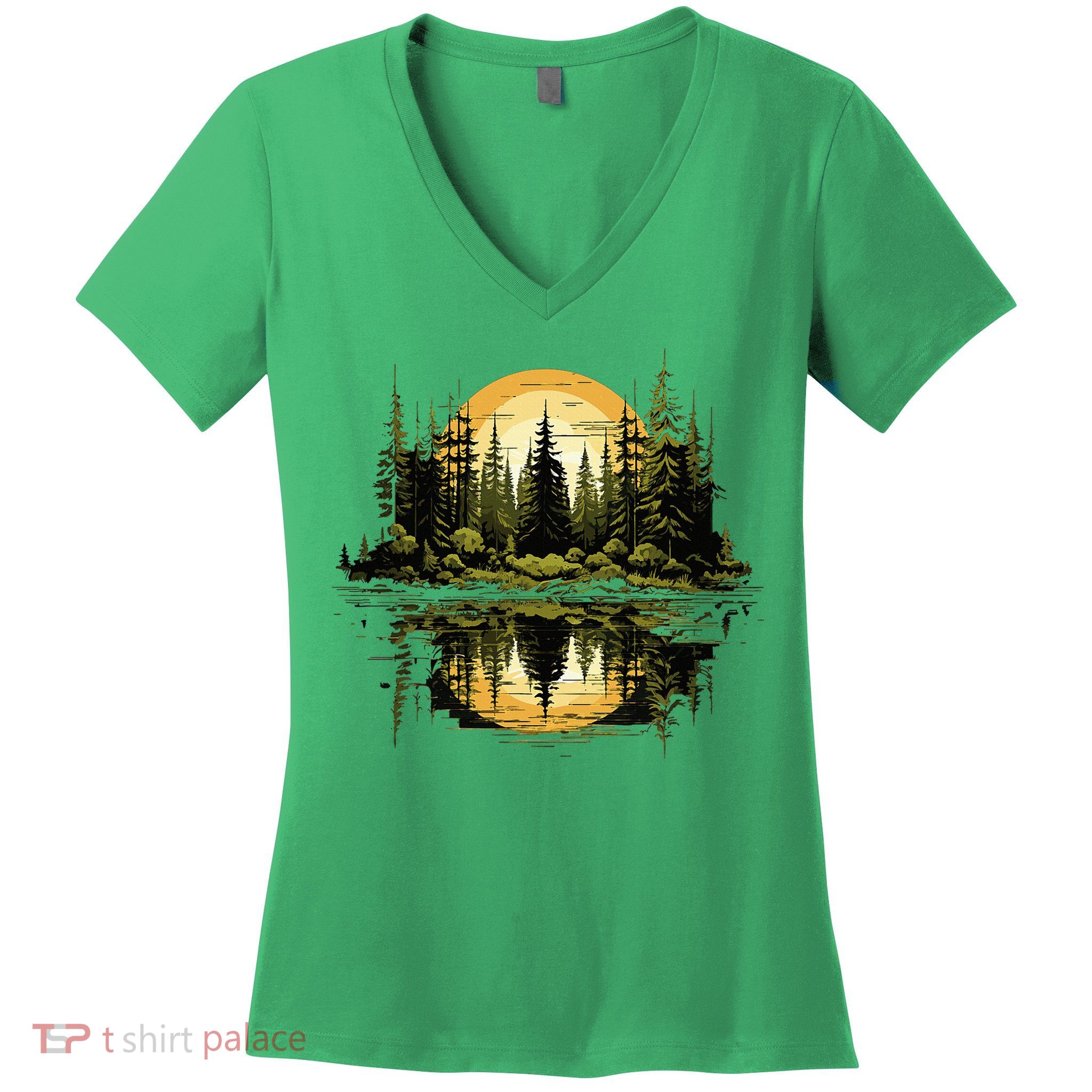 Nature Reflection Forest Trees Outdoor Wildlife Women's V-Neck T-Shirt