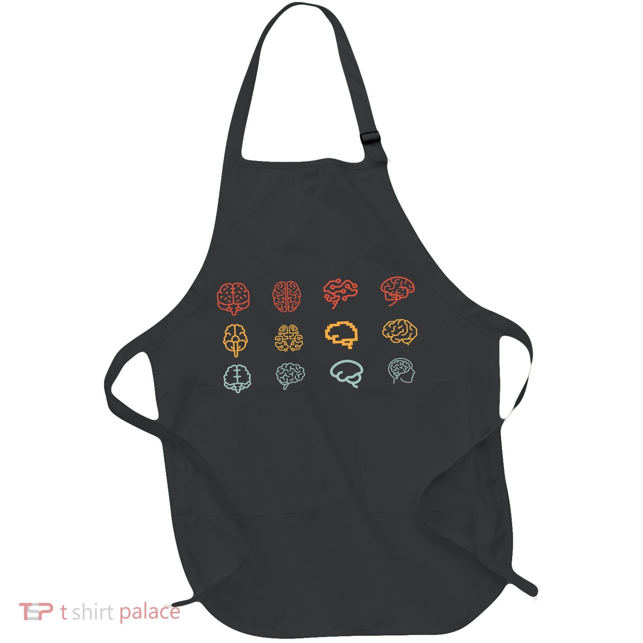 Neuroscience Retro Graphic Brain Science For Neurologist Full-Length Apron With Pockets
