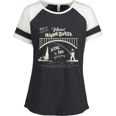 New River Gorge Appalachian Mountains Enza Ladies Jersey Colorblock Tee