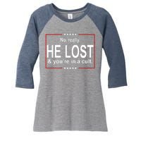 No Really He Lost And You're In A Cult Women's Tri-Blend 3/4-Sleeve Raglan Shirt