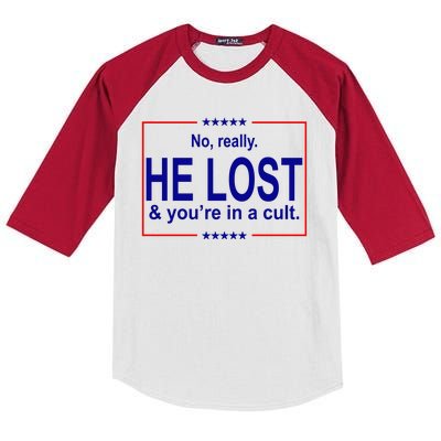 No Really He Lost And You're In A Cult Kids Colorblock Raglan Jersey