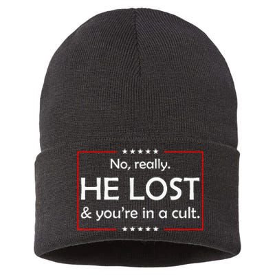 No Really He Lost & YouRe In A Cult Sustainable Knit Beanie