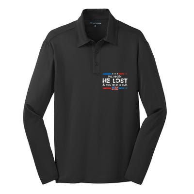 No Really He Lost And YouRe In A Cult Silk Touch Performance Long Sleeve Polo