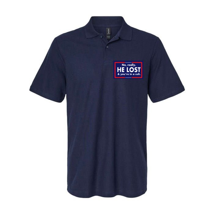 No Really He Lost & You're In A Cult. Softstyle Adult Sport Polo