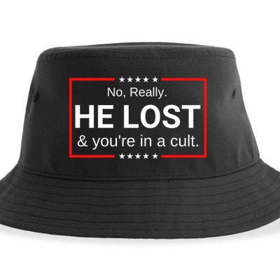 No Really He Lost & Youre In A Cult. Sustainable Bucket Hat