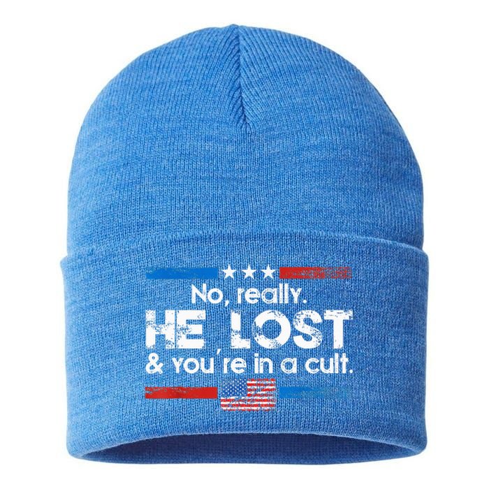 No Really He Lost And Youre In A Cult Sustainable Knit Beanie