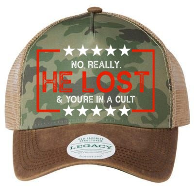 No Really He Lost & You're In A Cult Apparel Legacy Tie Dye Trucker Hat