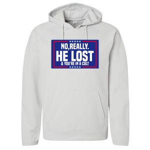 No Really He Lost & YouRe In A Cult Trump 2024 Election Performance Fleece Hoodie