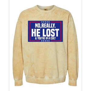 No Really He Lost & YouRe In A Cult Trump 2024 Election Colorblast Crewneck Sweatshirt