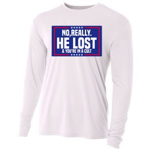 No Really He Lost & YouRe In A Cult Trump 2024 Election Cooling Performance Long Sleeve Crew