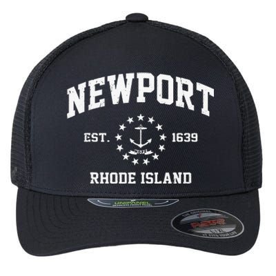 Newport Rhode Island RI Vintage State Athletic Style Flexfit Unipanel Trucker Cap