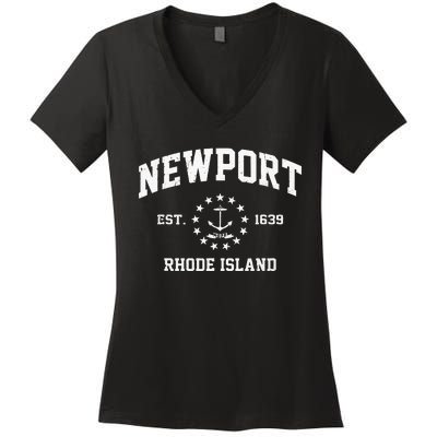 Newport Rhode Island RI Vintage State Athletic Style Women's V-Neck T-Shirt