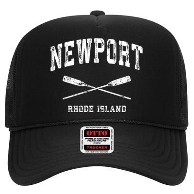 Newport Rhode Island Vintage Nautical Crossed Oars Gift High Crown Mesh Back Trucker Hat