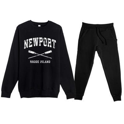 Newport Rhode Island Vintage Nautical Crossed Oars Gift Premium Crewneck Sweatsuit Set