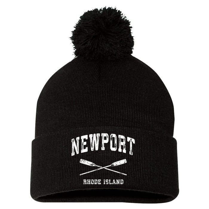 Newport Rhode Island Vintage Nautical Crossed Oars Gift Pom Pom 12in Knit Beanie