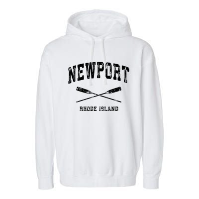 Newport Rhode Island Vintage Nautical Crossed Oars Gift Garment-Dyed Fleece Hoodie