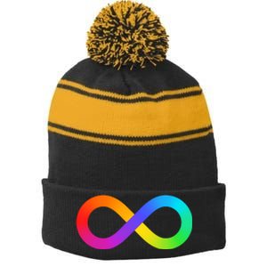 Neurodiversity Rainbow Infinity Autism Stripe Pom Pom Beanie