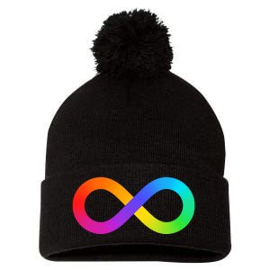 Neurodiversity Rainbow Infinity Autism Pom Pom 12in Knit Beanie