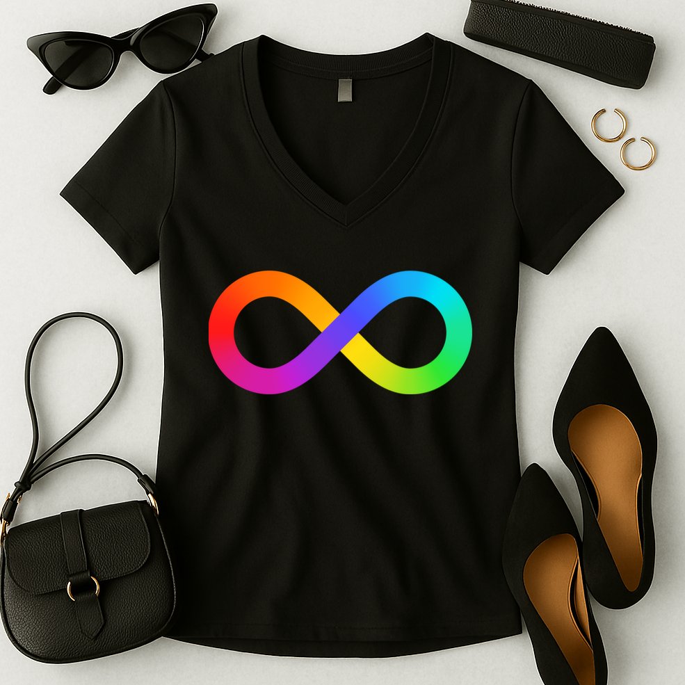 Neurodiversity Rainbow Infinity Autism Women's V-Neck T-Shirt