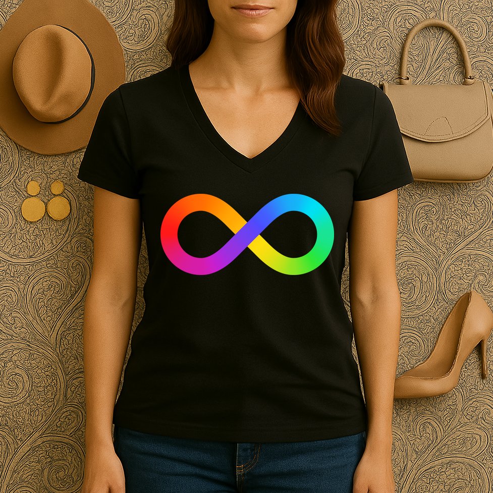 Neurodiversity Rainbow Infinity Autism Women's V-Neck T-Shirt
