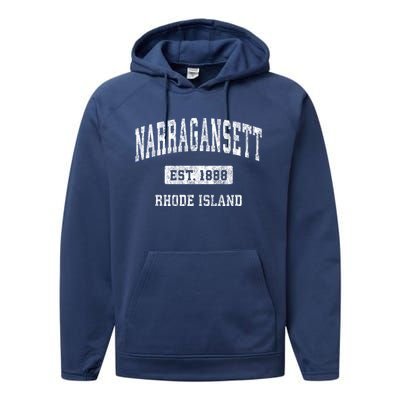 Narragansett Rhode Island Ri Vintage Established Sports Design Performance Fleece Hoodie