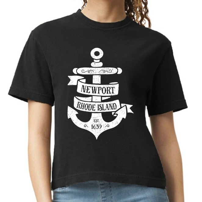 Newport Rhode Island Ri Vintage Boat Anchor Comfort Colors Boxy T-Shirt