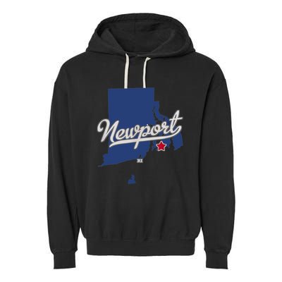 Newport Rhode Island RI Map Garment-Dyed Fleece Hoodie