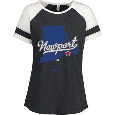 Newport Rhode Island RI Map Enza Ladies Jersey Colorblock Tee