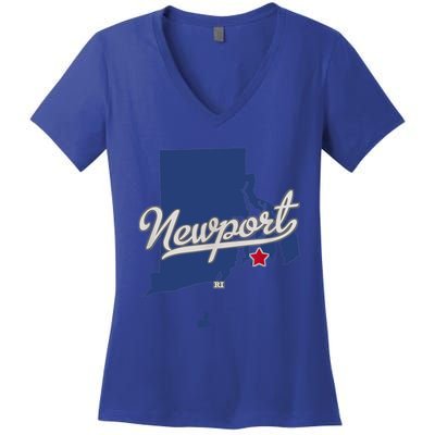 Newport Rhode Island RI Map Women's V-Neck T-Shirt