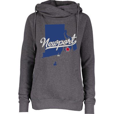 Newport Rhode Island RI Map Womens Funnel Neck Pullover Hood