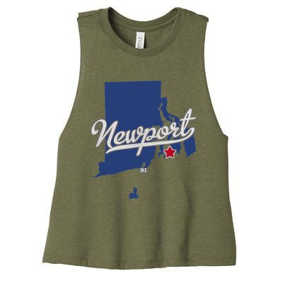 Newport Rhode Island RI Map Women's Racerback Cropped Tank