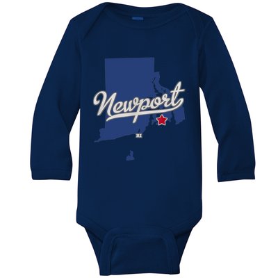 Newport Rhode Island RI Map Baby Long Sleeve Bodysuit